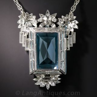 Vintage Aquamarine, Platinum and Diamond Necklace