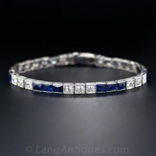Vintage Art Deco Diamond and Synthetic Sapphire Bracelet
