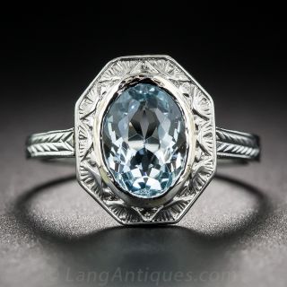 Vintage Bezel-Set Aquamarine Ring