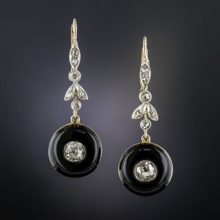 Vintage Black Onyx and Diamond Drop Earrings - 1