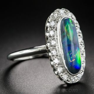 Vintage Black Opal and Diamond Halo Ring
