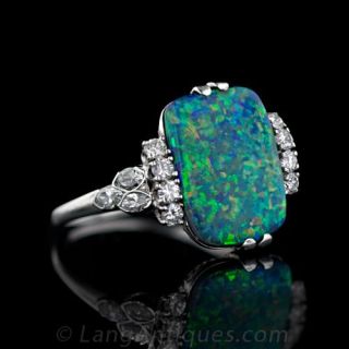 Vintage Black Opal & Diamond Ring