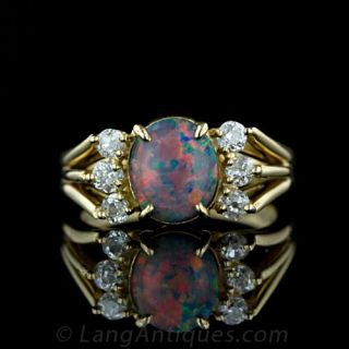 Vintage Black Opal   Diamond Ring Main View