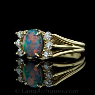 Vintage Black Opal & Diamond Ring