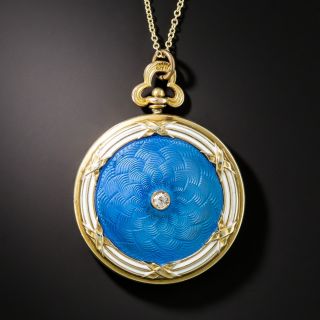 Vintage Blue and White Enameled Locket  - 1