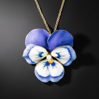 Vintage Blue and White Pansy Brooch/Pendant by A. J. Hedges - 2