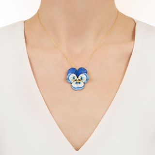 Vintage Blue and White Pansy Brooch/Pendant by A. J. Hedges