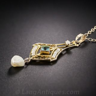 Vintage Blue Stone and Pearl Pendant