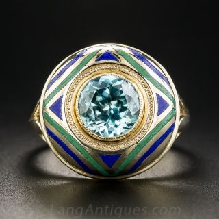 Vintage Blue Zircon and Enamel Ring
