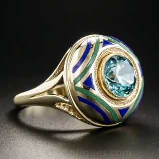 Vintage Blue Zircon and Enamel Ring