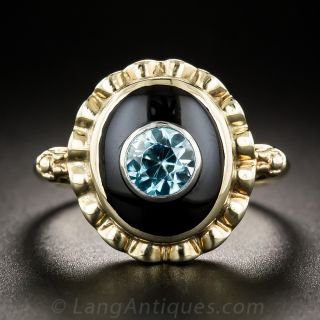 Vintage Blue Zircon and Onyx Ring