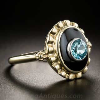 Vintage Blue Zircon and Onyx Ring