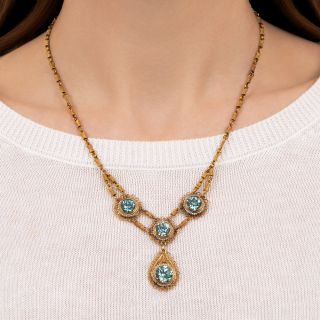 Vintage Blue Zircon and Seed Pearl Necklace