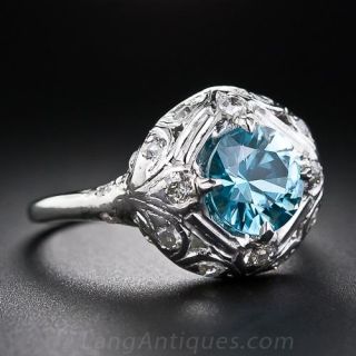Vintage Blue Zircon Platinum Diamond Ring