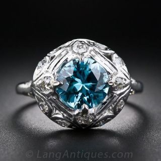 Vintage Blue Zircon Platinum Diamond Ring