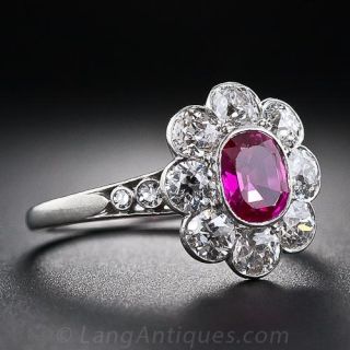 Vintage Burma Ruby and Diamond Ring