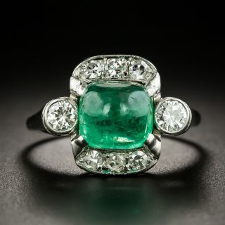 Vintage Cabochon Emerald and Diamond Ring - 2