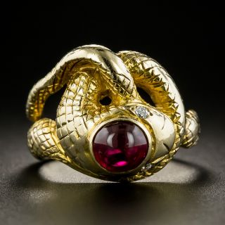 Vintage Cabochon No-Heat Burmese Ruby Snake Ring - 3