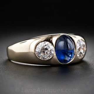 Vintage Cabochon Sapphire and Diamond Ring