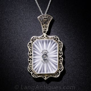 Vintage Camphor Glass and Diamond Filigree Pendant
