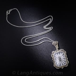 Vintage Camphor Glass and Diamond Filigree Pendant