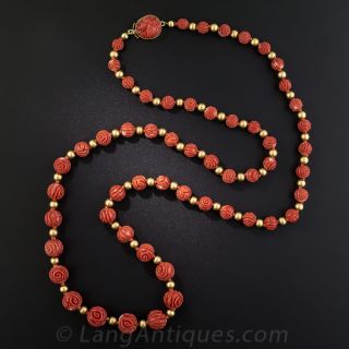Vintage Carved Coral Bead Necklace