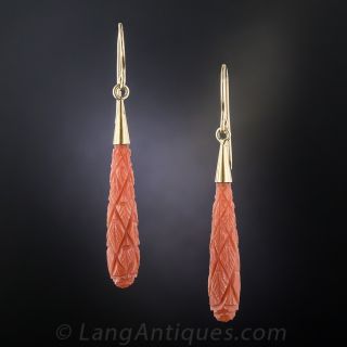Vintage Carved Coral Drop Earrings