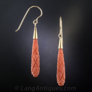 Vintage Carved Coral Drop Earrings