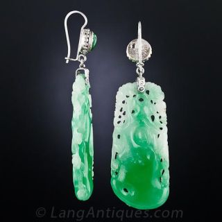 Vintage Carved Jade Drop Earrings
