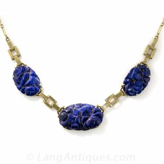 Vintage Carved Lapis Necklace
