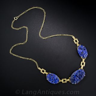 Vintage Carved Lapis Necklace