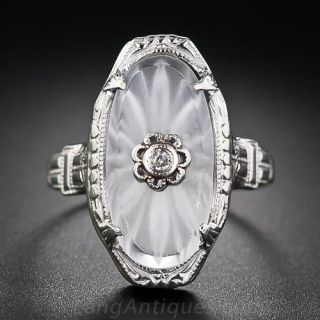Vintage Carved Quartz and Diamond Ring
