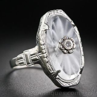 Vintage Carved Quartz and Diamond Ring
