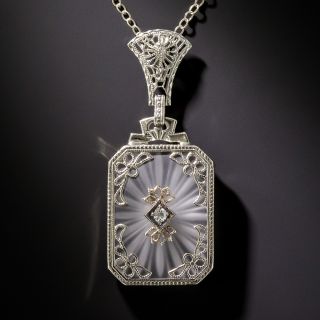 Vintage Carved Quartz Diamond Pendant