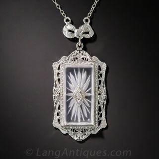 Vintage Carved Rock Quartz and Diamond Pendant