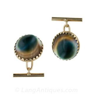 Vintage Cat s Eye Operculum Cufflinks Main View