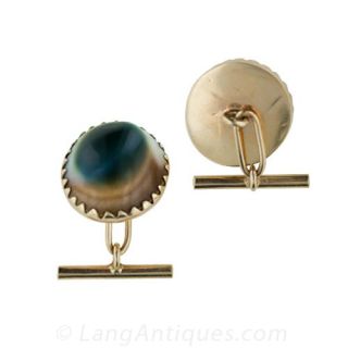 Vintage Cat's Eye Operculum Cufflinks