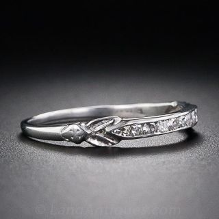 Vintage Channel-Set Diamond Band with Leaf Accent