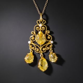 Vintage Citrine and Pearl Lavaliere - 2