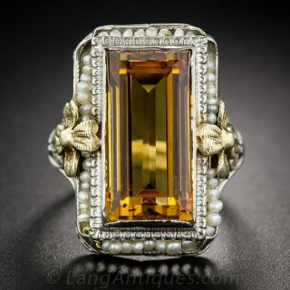 Vintage Citrine and Seed Pearl Ring