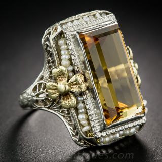 Vintage Citrine and Seed Pearl Ring