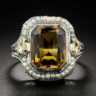 Vintage Citrine and Seed Pearl Ring