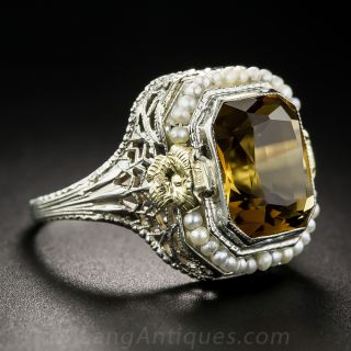 Vintage Citrine and Seed Pearl Ring