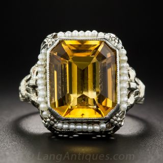 Vintage Citrine and Seed Pearl Ring