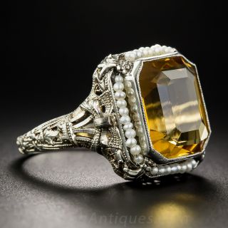 Vintage Citrine and Seed Pearl Ring