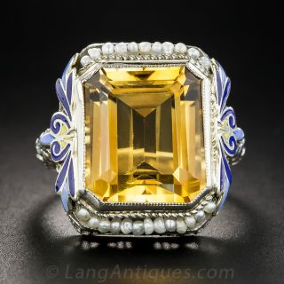 Vintage Citrine and Seed-Pearl Ring