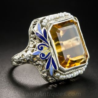 Vintage Citrine and Seed-Pearl Ring