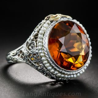 Vintage Citrine and Seed Pearl Ring