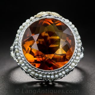 Vintage Citrine and Seed Pearl Ring