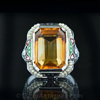 Citrine  Seed Pearl   Enamel Ring Main View